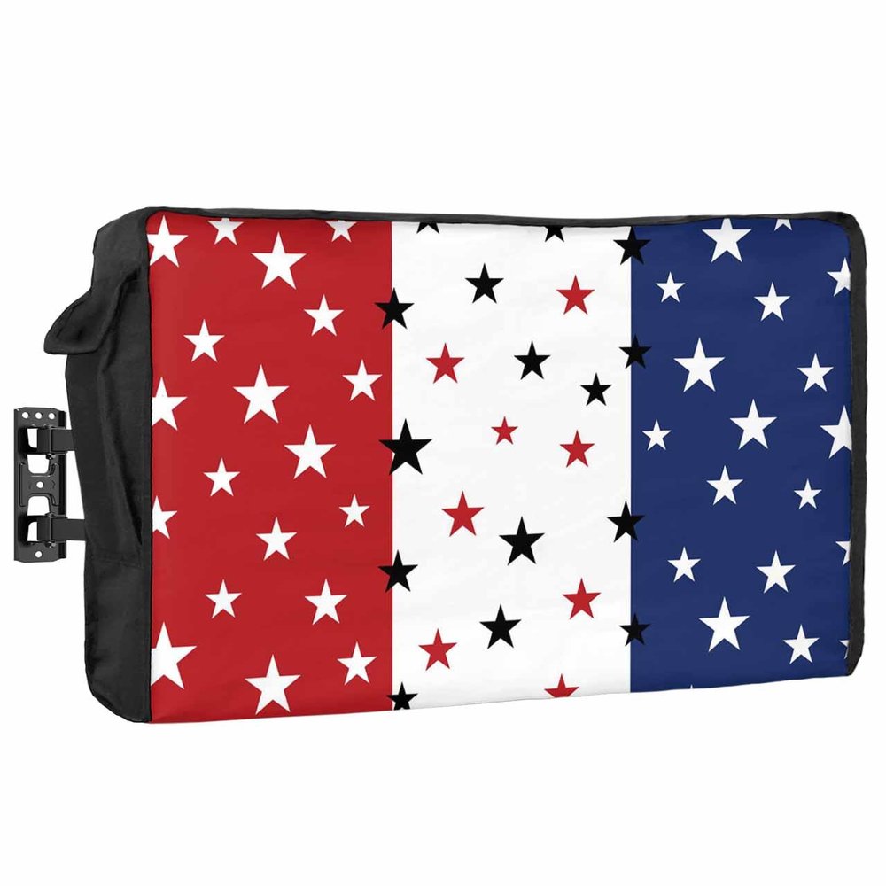 Red White Blue Striped Star Outdoor TV Cover 60 to 65 Inches Weatherproof & Waterproof, American Flag Outdoor TV Enclosure with Remote Control Pocket, The USA TV Screen Protectors for Outside TV