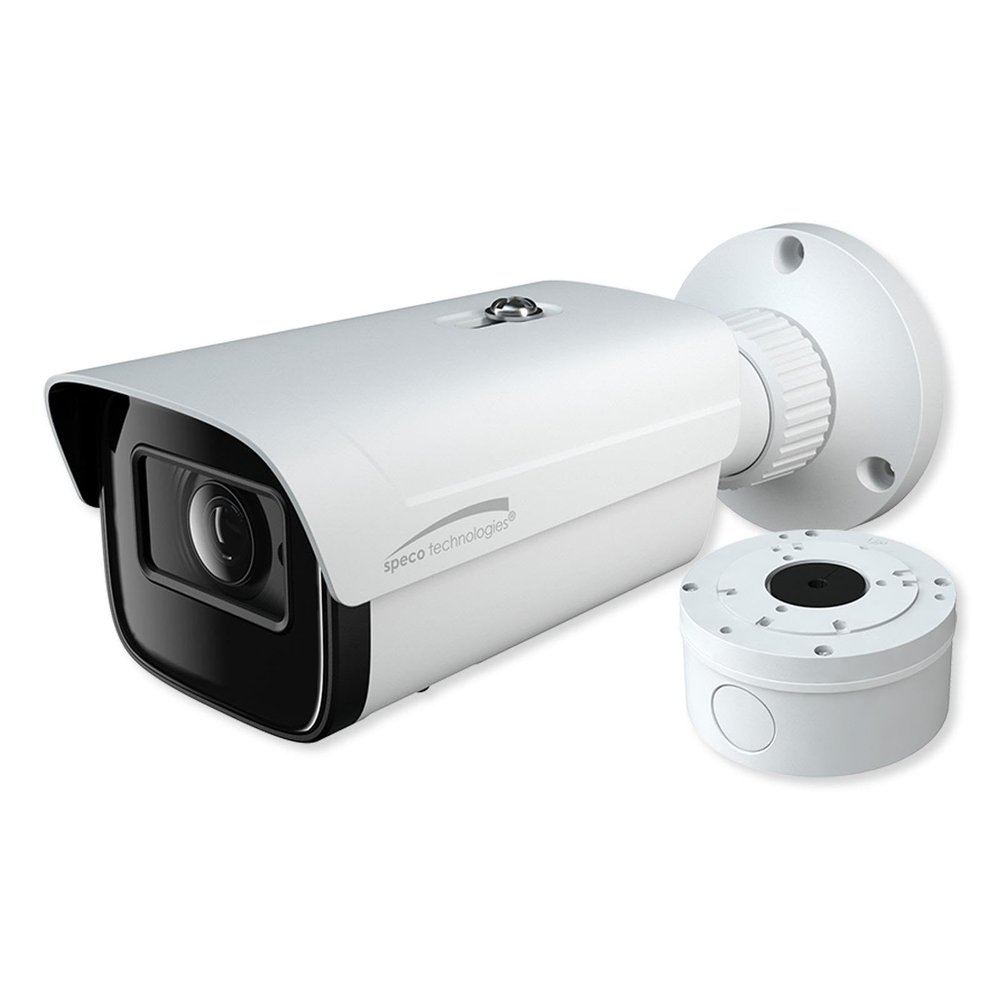 Speco O4VB2M 4MP H.265 IP Bullet Camera with Analytics and Junction Box, 2.8-12mm Motorized Lens