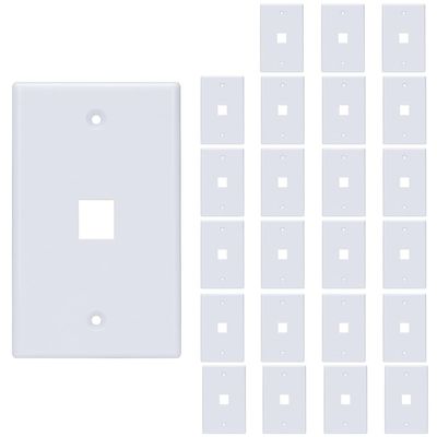 Cosfox 1 Ports Keystone Wall Plate, for Ethernet, RJ45 Low Voltage Keystone Jack and modular Insert, 24 Pack, 1-port, White, with 48 screws Included