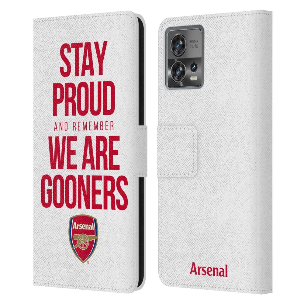 Head Case Designs Officially Licensed Arsenal FC Stay Proud Gunners Leather Wallet Case Compatible with Motorola Moto Edge 30 Fusion
