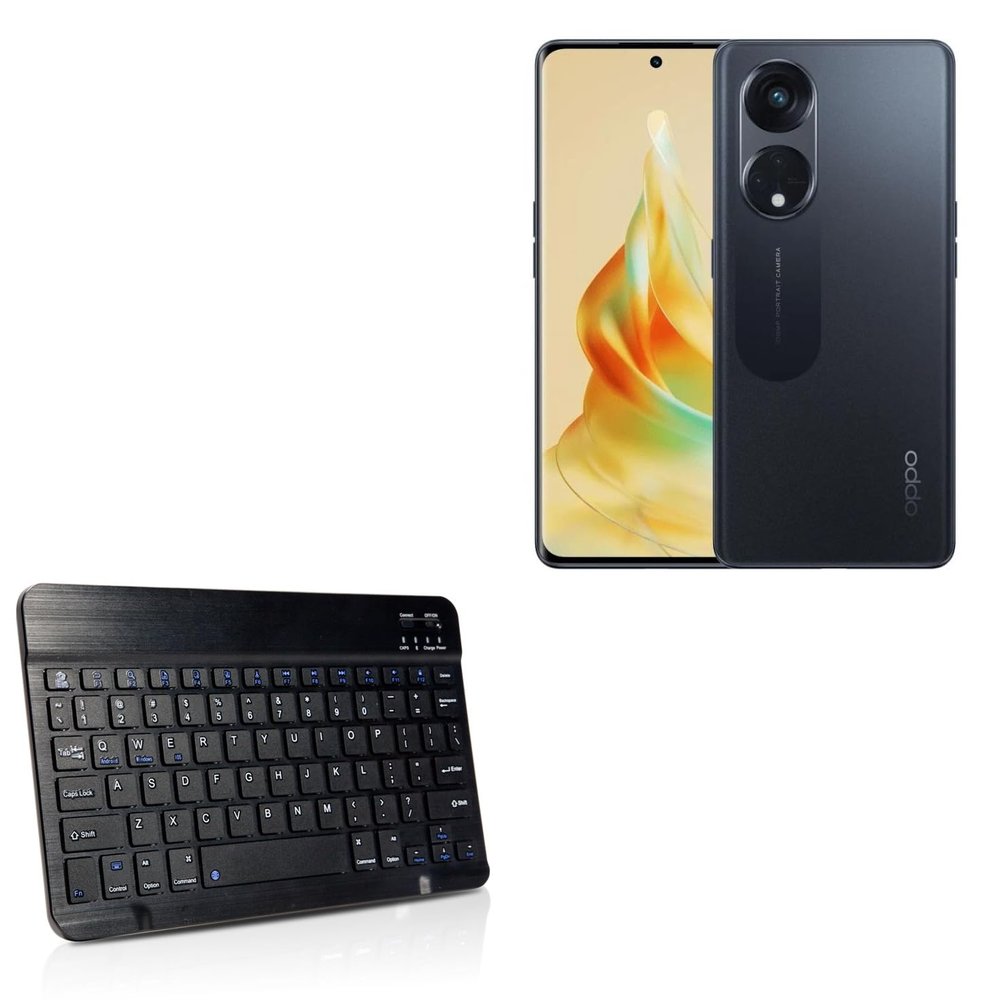 BoxWave Keyboard Compatible with Oppo Reno8 T - SlimKeys Bluetooth Keyboard, Portable Thin with Chiclet-Style Keys - Jet Black