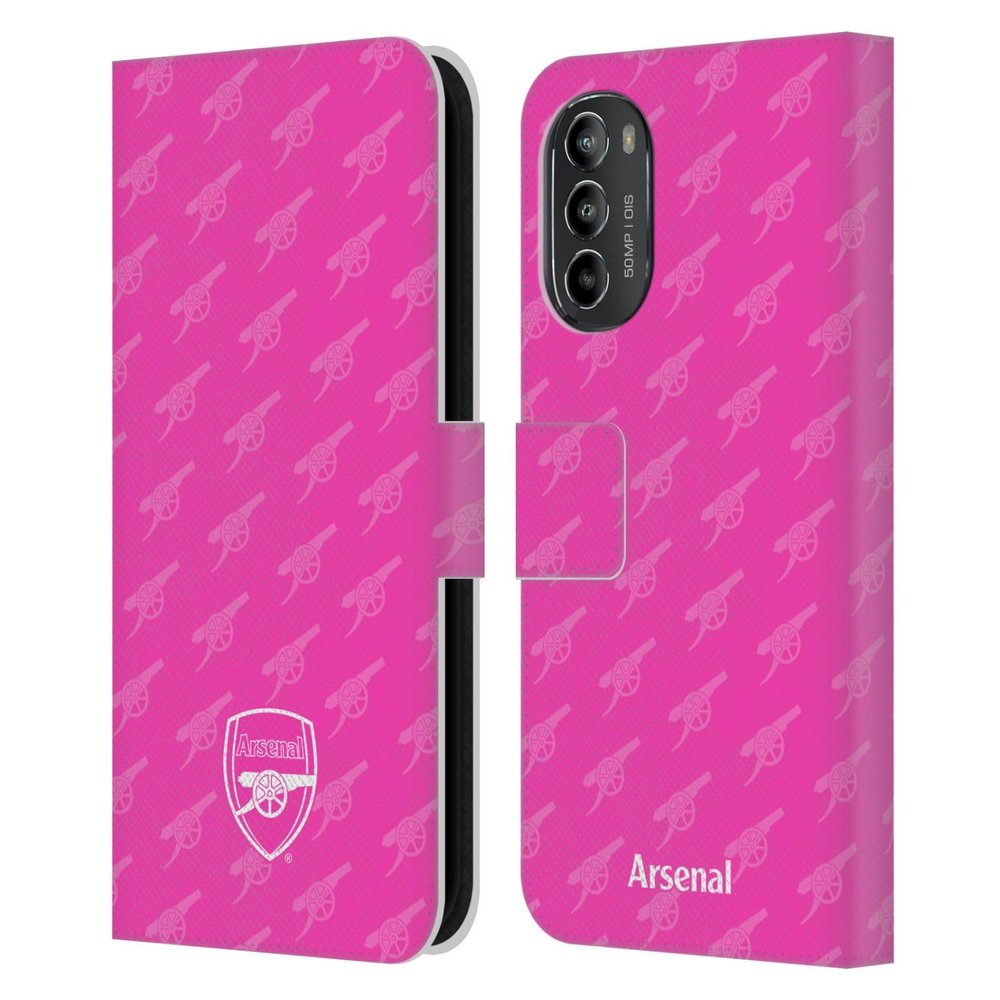 Head Case Designs Officially Licensed Arsenal FC Pink Crest Patterns Leather Wallet Case Compatible with Motorola Moto G82 5G