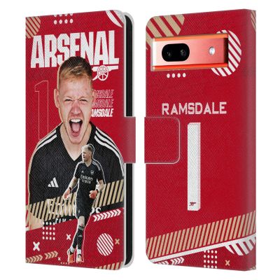 Head Case Designs Officially Licensed Arsenal FC Aaron Ramsdale 2023/24 First Team Leather Wallet Case Compatible with Google Pixel 7a