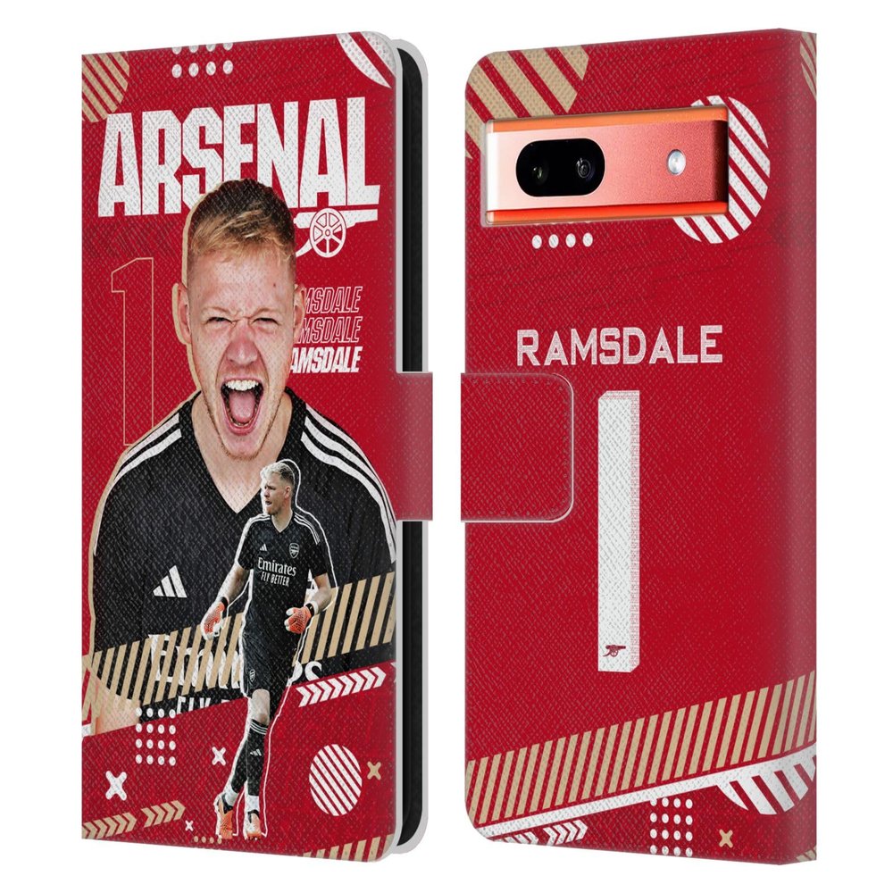 Head Case Designs Officially Licensed Arsenal FC Aaron Ramsdale 2023/24 First Team Leather Wallet Case Compatible with Google Pixel 7a