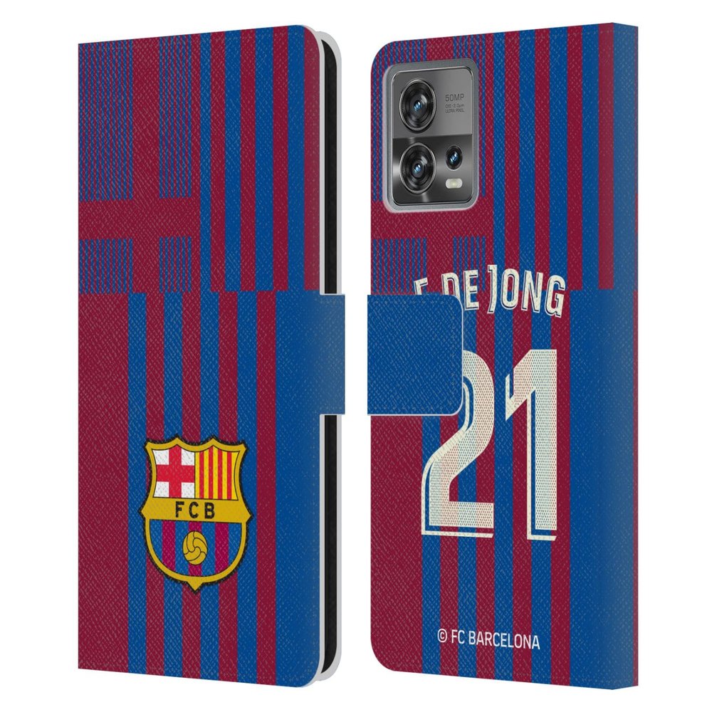 Head Case Designs Officially Licensed FC Barcelona Frenkie de Jong 2021/22 Players Home Kit Group 1 Leather Book Wallet Case Cover Compatible with Motorola Moto Edge 30 Fusion