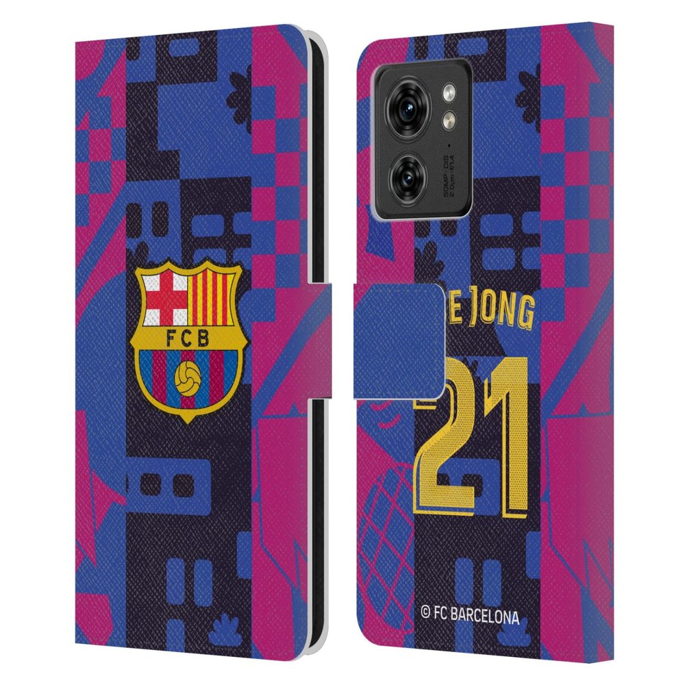 Head Case Designs Officially Licensed FC Barcelona Frenkie de Jong 2021/22 Players Third Kit Group 1 Leather Book Wallet Case Cover Compatible with Motorola Moto Edge 40