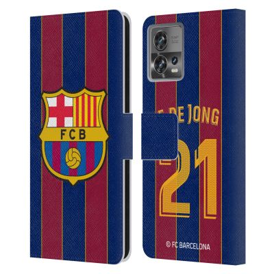 Head Case Designs Officially Licensed FC Barcelona Frenkie de Jong 2020/21 Players Home Kit Group 1 Leather Book Wallet Case Cover Compatible with Motorola Moto Edge 30 Fusion