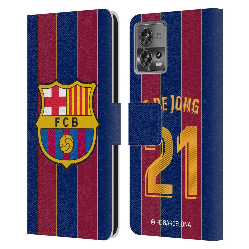 Head Case Designs Officially Licensed FC Barcelona Frenkie de Jong 2020/21 Players Home Kit Group 1 Leather Book Wallet Case Cover Compatible with Motorola Moto Edge 30 Fusion