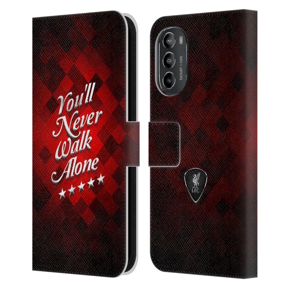 Head Case Designs Officially Licensed Liverpool Football Club Grey Pixel YNWA Cursive Liver Bird YNWA Leather Book Wallet Case Cover Compatible with Motorola Moto G82 5G