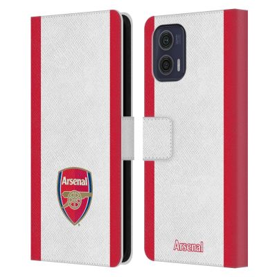 Head Case Designs Officially Licensed Arsenal FC Stripes 2 Crest 2 Leather Wallet Case Compatible with Motorola Moto G73 5G