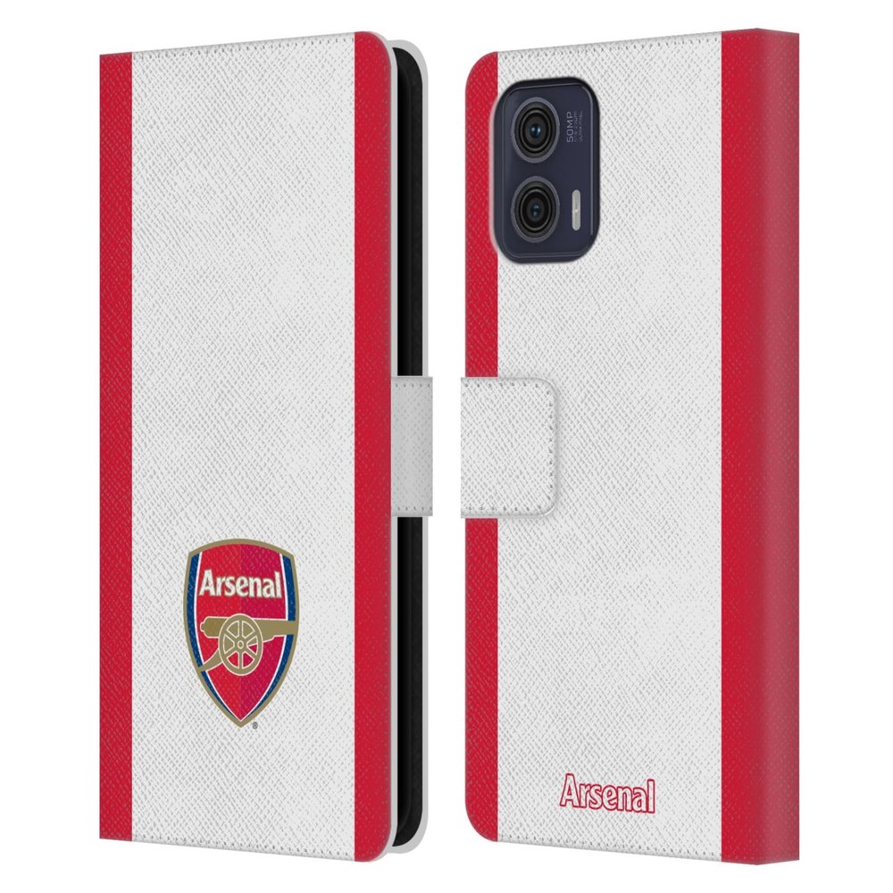Head Case Designs Officially Licensed Arsenal FC Stripes 2 Crest 2 Leather Wallet Case Compatible with Motorola Moto G73 5G
