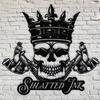 Personalized Crown Skull Tattoo Death Head Tattoo Studio Custom Metal Sign with LED Light 8x8 inches Black Power Coated Home Tattoo Shop Decor Birthday Christmas Gift (style 33) view 2