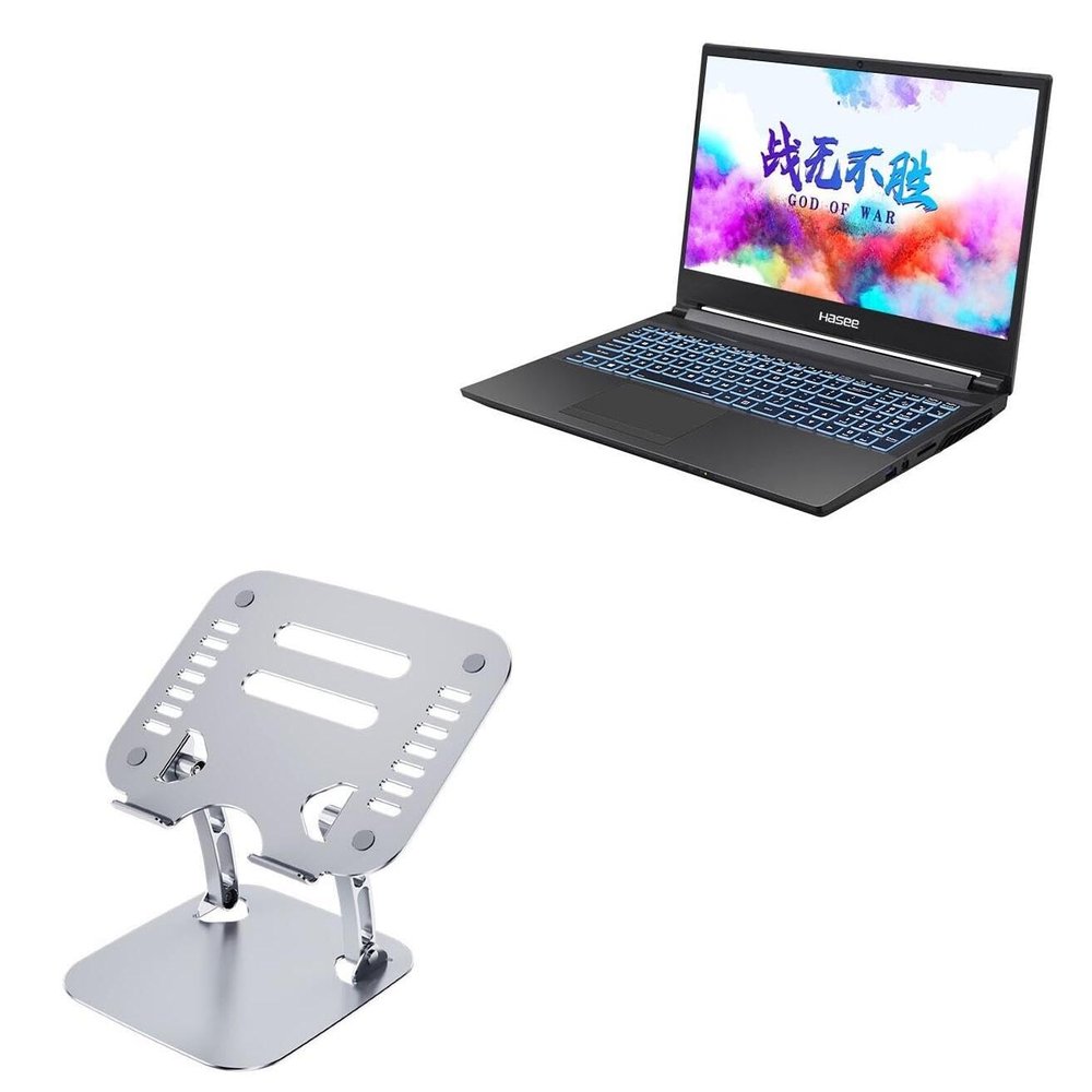 BoxWave Stand and Mount Compatible with Hasee Ares Z7-CT5NA - Executive VersaView Laptop Stand, Ergonomic Adjustable Viewing Angle Metallic Riser - Metallic Silver