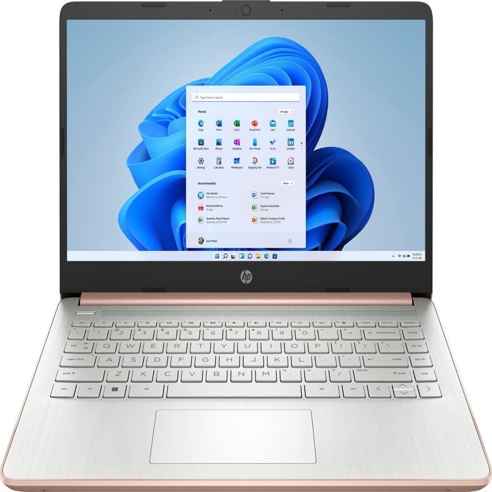 HP 2023 14-inch HD Laptop, Intel Celeron N4120, 8GB RAM, 320GB Storage(64GB eMMC+256GB Micro SD), Win 11 H in S Mode, One Year of Microsoft 365, Rose Gold