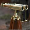 MARY NAUTICAL- 62" Inches Floor Standing Admirals Solid Shinny Brass Binocular, Fully Functional Nautical Home Decor Binoculars for Adults with Wooden Tripod telescope Stand view 2