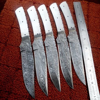 LOT OF 5 PIECES HAND FORGED DAMASCUS STEEL FULL TANG KNIFE BLANK BLADE KNIFE MAKING SUPPLIES (5 Damascus steel)