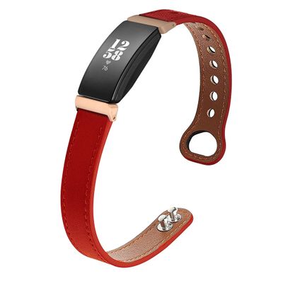 Wongeto Leather Bands Compatible With Fitbit Inspire 2/HR/Inspire, Genuine Leather Quick Release Strap for Fitness Tracker, Women Men (Red)