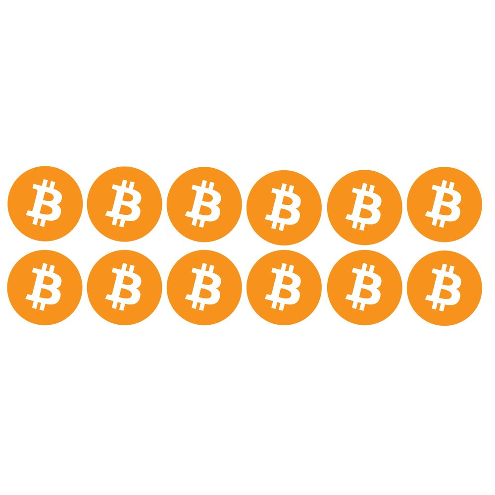 12 Pack Bitcoin Logo Sticker - BTC Bit Coin Crypto Vinyl Decal for Laptop Phone Car Small and Large (2" x 2" (12 Pack))