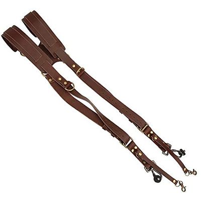 Adjustable Leather Camera Strap with Rivet, Double Harness for Safe Camera and Lens, Soft and