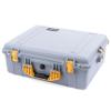 ColorCase Pelican 1600 Case Silver - Large Size Waterproof Case with Pick & Pluck Foam Set & Mesh Lid Organizer - Yellow Handle & Latches view 2