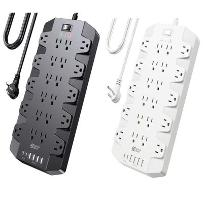 6.5ft Black Power Strip + 6.5ft White Power Strip