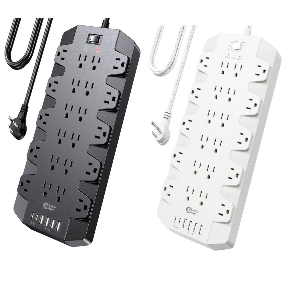 6.5ft Black Power Strip + 6.5ft White Power Strip