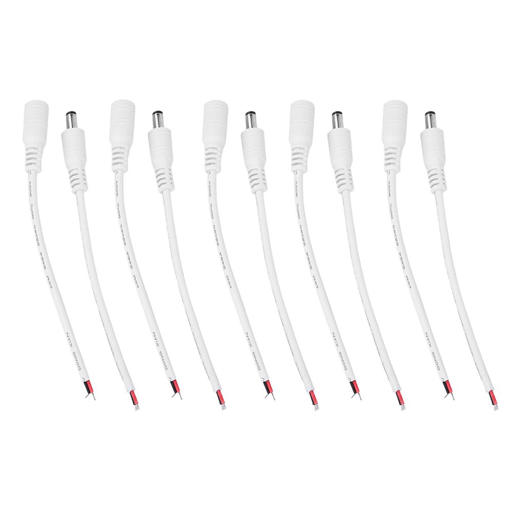 5 Pair DC Power Cable,5.5x2.1mm Male Female Connector, DC Power Pigtail Cable Wire 5.5x2.1mm Male Female DC Power Jack Plug Adapter (White)