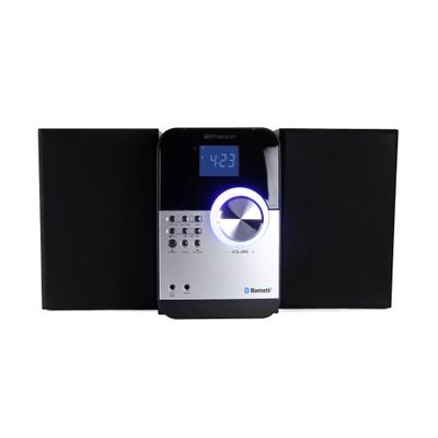 Emerson ES-4000 Bluetooth Micro Music System with MP3, CD Player, FM Radio, Alarm Clock, AUX Input, LED Display, Compact Design, and Remote Control