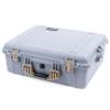 Pelican 1600 Case by ColorCase - Silver - Large Size Waterproof Case with Grey Padded Dividers & Mesh Lid Organizer - Desert Tan Handle & Latches view 2