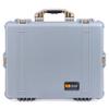 Pelican 1600 Case by ColorCase - Silver - Large Size Waterproof Case with Grey Padded Dividers & Mesh Lid Organizer - Desert Tan Handle & Latches view 3