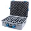 Pelican 1600 Case by ColorCase - Silver - Large Size Waterproof Case with Grey Padded Dividers & Convoluted Lid Foam - Blue Handle & Latches view 1