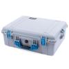 Pelican 1600 Case by ColorCase - Silver - Large Size Waterproof Case with Grey Padded Dividers & Convoluted Lid Foam - Blue Handle & Latches view 2