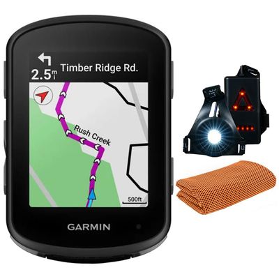 Garmin 010-02694-00 Edge 540, Compact GPS Cycling Computer, Device Only Bundle with Workout Cooling Sport Towel and Deco Essentials Wearable Commuter Front and Rear Safety Light