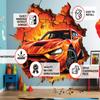 3D Fire Car Wall Sticker - Dynamic Crack Auto in Hole Art Decal - Boys Bedroom Broken Smashed Wall Vehicle Mural Decor - Sports Car Sticker (47'' x 47'') view 3
