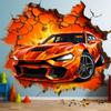 3D Fire Car Wall Sticker - Dynamic Crack Auto in Hole Art Decal - Boys Bedroom Broken Smashed Wall Vehicle Mural Decor - Sports Car Sticker (63'' x 63'') view 1