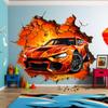 3D Fire Car Wall Sticker - Dynamic Crack Auto in Hole Art Decal - Boys Bedroom Broken Smashed Wall Vehicle Mural Decor - Sports Car Sticker (63'' x 63'') view 2