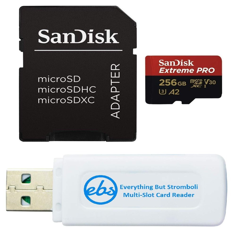 SanDisk microSDXC Extreme PRO 256GB Memory Card with Adapter Works with DJI Mini 4 Pro Action Drone (SDSQXCD-256G-GN6MA) A2 UHS-I U3 4k Bundle with 1 Everything But Stromboli MicroSD & SD Card Reader