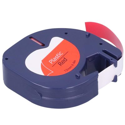 12mm x 4m Label Replacement for with Window, Easy to Tear, Suitable for, Office, Supermarket (12mm red Background with Black Characters 91203)