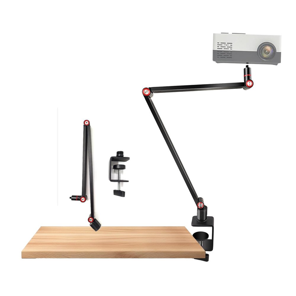 Sxhlseller Projector Mount Shelf Stand Adjustable, Alloy Steel 6mm 1/4 Inch Screw Interface, Load 4.4lb Foldable Rotatable Projector Accessories with Clamp