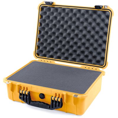 ColorCase Pelican 1520 Case Yellow - Medium Size Waterproof Case with Pick & Pluck Foam Set & Convoluted Lid Foam - Black Handles & Latches