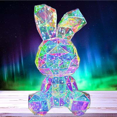 In His Name LED Bunny Night Light Holographic Rainbow Easter Rabbit Lamp Bedside Bunny Light Kids Decoration Boys and Girls Night Light Nursery Lovers Spring Summer Decor Gift