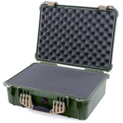 ColorCase Pelican 1520 Case OD Green - Medium Size Waterproof Case with Pick & Pluck Foam Set & Convoluted Lid Foam - Desert Tan Handles & Latches