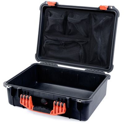 Pelican 1520 Case by ColorCase - Black - Medium Size Waterproof Case with Mesh Lid Organizer - Orange Handles & Latches