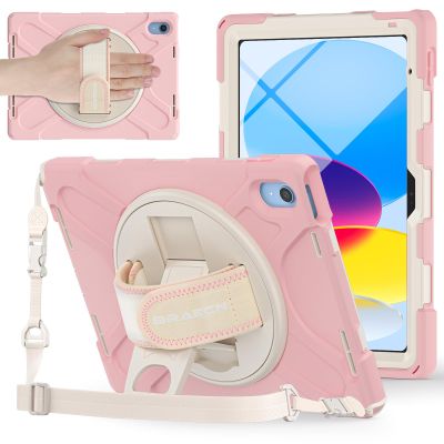 BRAECNstock Kids Case for Apple iPad (A16) 11th/10th Generation 11"/10.9" 20225/2022, Shockproof Protective Case with Screen Protector, Pencil Holder, Rotating Stand&Hand Strap, Sakura Pink