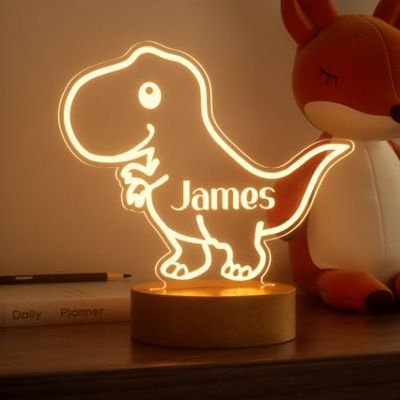 Personalized Baby Gift Name Night Light for Kids Girls Boys Nursery Decor with Dinosaur Acrylic Light - Includes Remote and Color-Changing, Laser Engraved in The USA