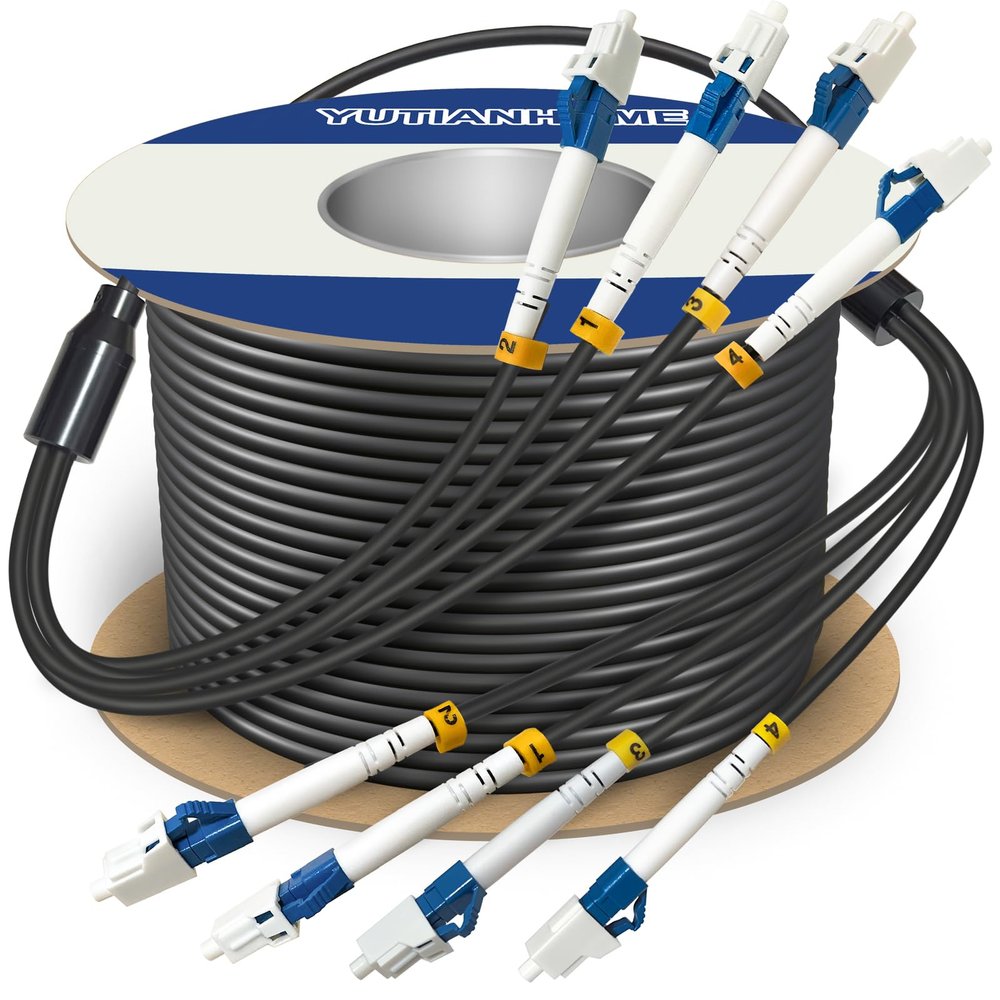 500 Feet (150 Meters) 4 Core Industrial TPU LC to LC Outdoor Armored Fiber Optic Cable, 4 Strands OS2 Single Mode Fiber Patch Cable with LC Connectors, 9/125um, OD-5mm, Direct Burial LC-LC