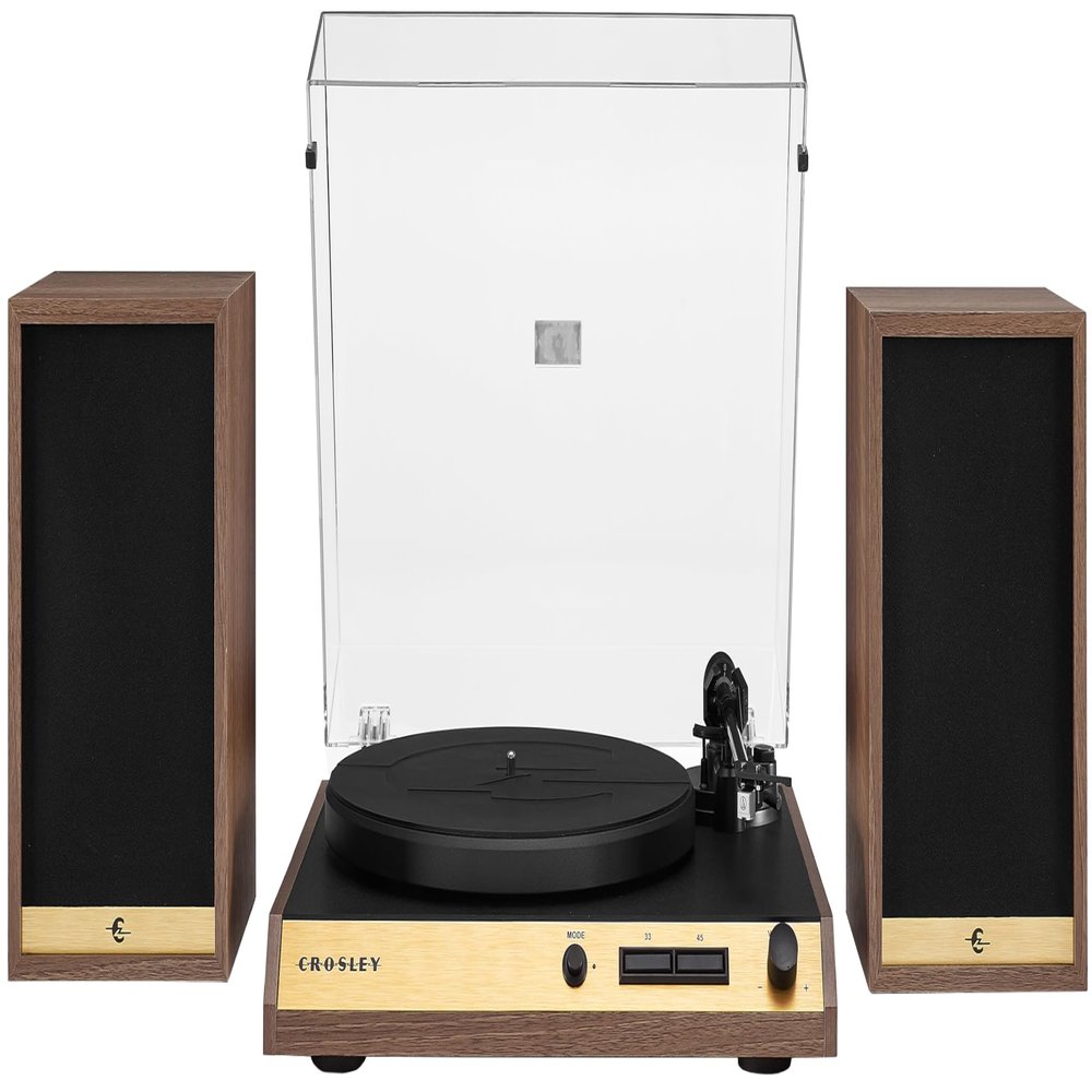 Crosley C72 2-Speed Belt-Drive Bluetooth Turntable Record Player with 80W Speakers and Carbon Fiber Tonearm, Walnut