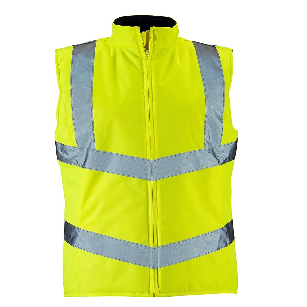 MA Online Womens Reflective Stripe High Vis Bodywarmer Full Zip Safety Vest Work Wear Gillet (Yellow US 8)