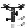 HUNYA T-Shaped Dual Flash Bracket Flash Speedlite Stand with 2 Cold Shoe Mounts 1/4 Inch to 3/8 Inch Mount Umbrella Hole Replacement for Flash for Light Stand Photography Umbrella view 2