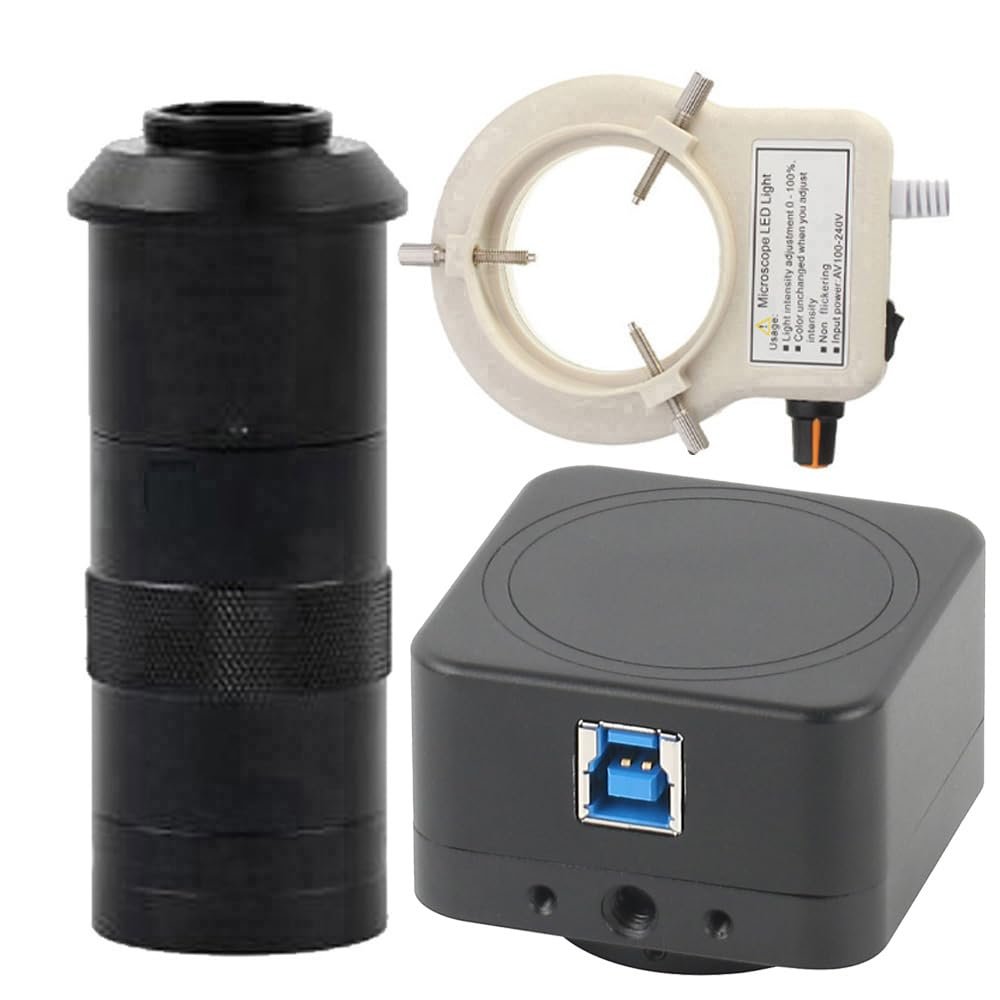 8MP 4K USB Video Microscope Camera HD Electronic Digital Microscope & 100X C-Mount Lens With 56-LED Adjustable Ring Light